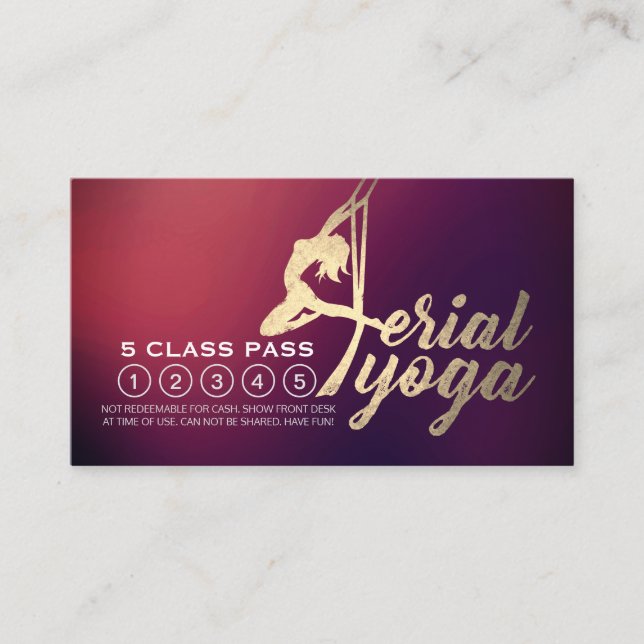 Aerial Yoga Pilates Fitness Class Pass Loyalty Lojalitetskort (Framsida)