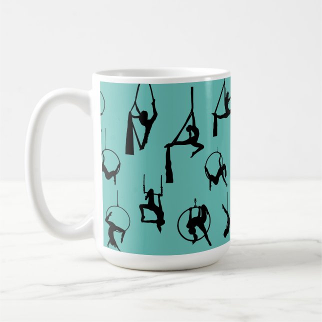 Aerialist Aerial Silke Lyra silhouettes aqua Kaffemugg (Vänster)