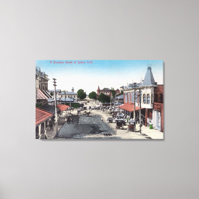 Aerialvy för affärssektionSelma, CA Canvastryck (Framsida)