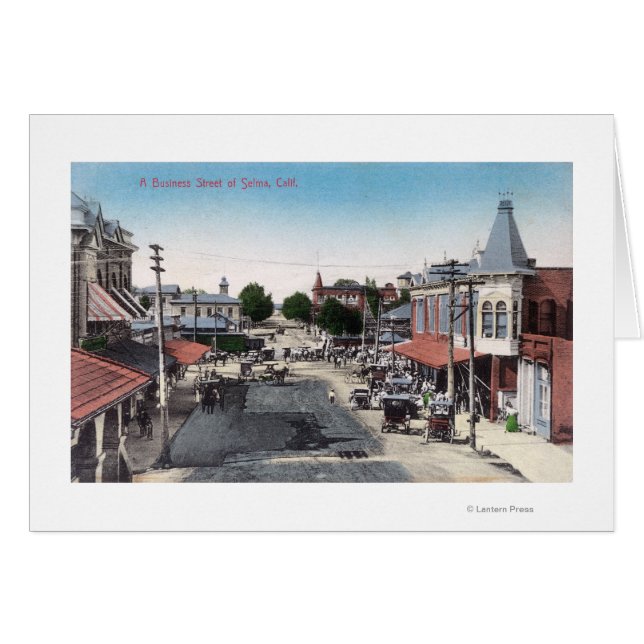 Aerialvy för affärssektionSelma, CA Hälsningskort (Framsidan Horizontal)