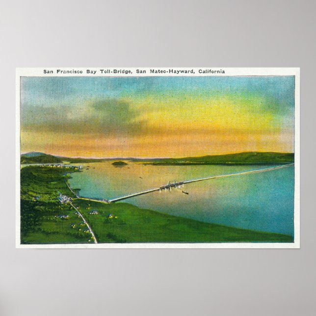 Aerialvy över Bay Bridge till Hayward, CA Poster (Framsidan)