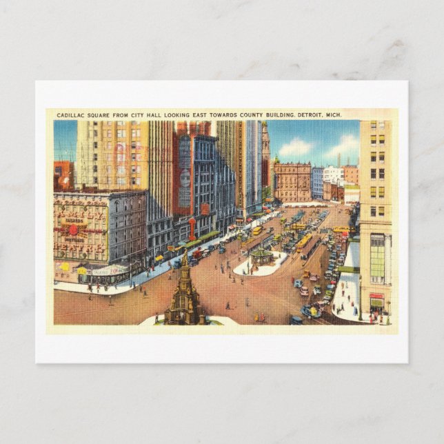 Aerialvy över Cadillac Square i Detroit, Mich. Vykort (Framsida)