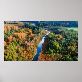Aerialvy över vindavrinningsfloden Sunny Autumn Fo Poster