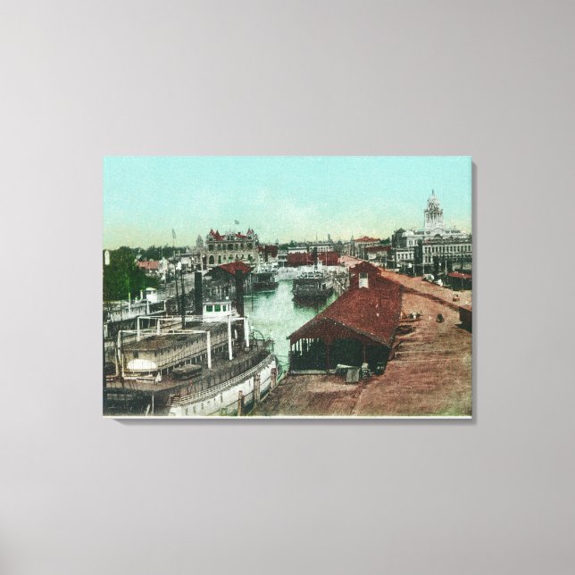 Aerialvy över WaterfrontStockton, CA Canvastryck (Framsida)