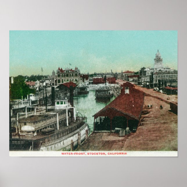 Aerialvy över WaterfrontStockton, CA Poster (Framsidan)