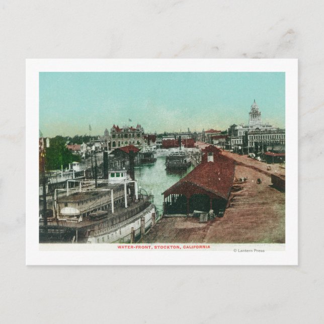 Aerialvy över WaterfrontStockton, CA Vykort (Framsida)