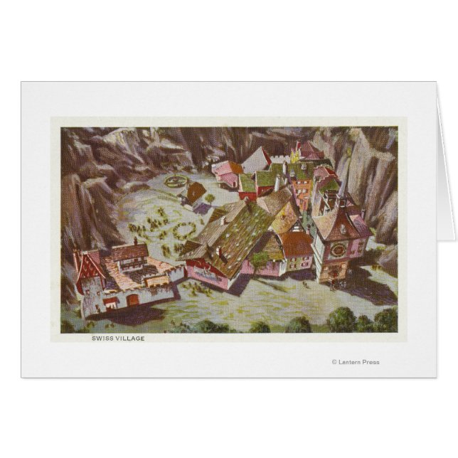 Aerivy över den schweiziska byn hälsningskort (Framsidan Horizontal)