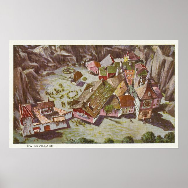 Aerivy över den schweiziska byn poster (Framsidan)