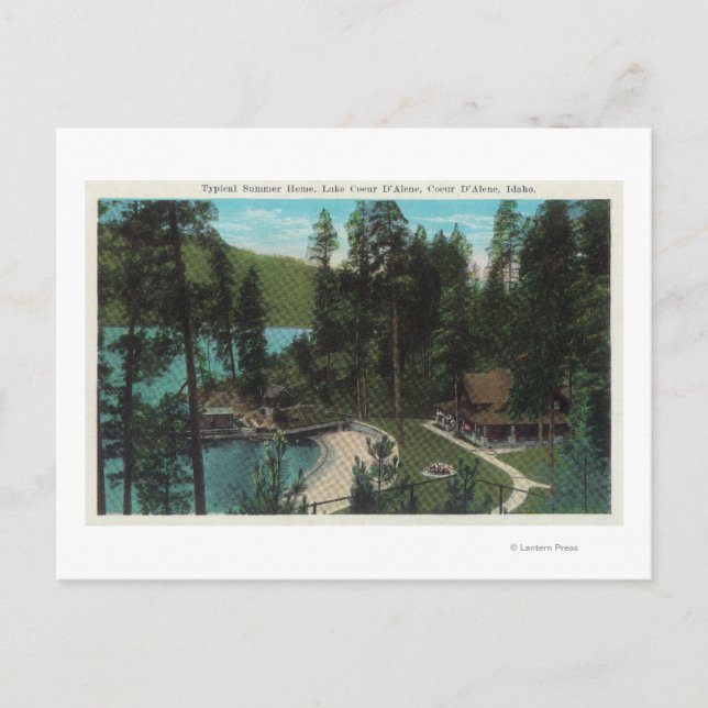 Aerivy över ett typiskt sommarhem på vykort (Framsida)