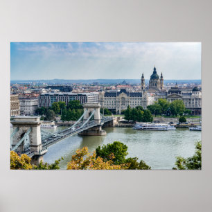 Aerivy över kedjebryggan i Budapest, Ungern Poster