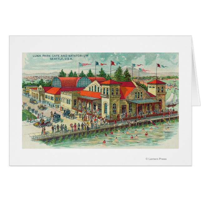 Aerivy över Luna Park Caf � och Natatorium Hälsningskort (Framsidan Horizontal)