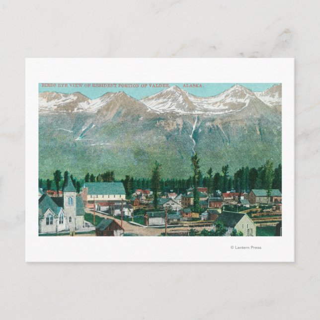 Aerivy över stadens bostadsområde vykort (Framsida)