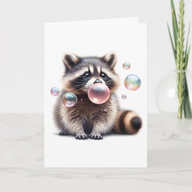 Aerlig Raccoon som blåser Bubble Gum Blank Hälsnin Kort (Framsida)
