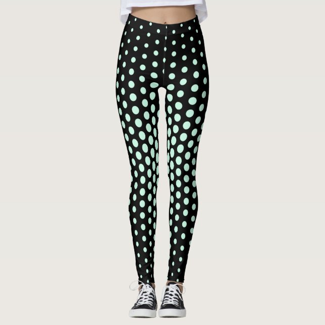 Aero Blå Techno Prick Svart Bakgrund Leggings (Framsida)