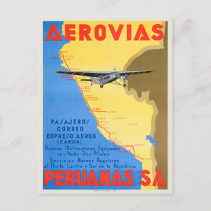 Aerovias Peruanas Peru Vintage affisch 1936 Vykort
