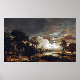 Aert skåpbil der Neer Månbelyst landskap Poster