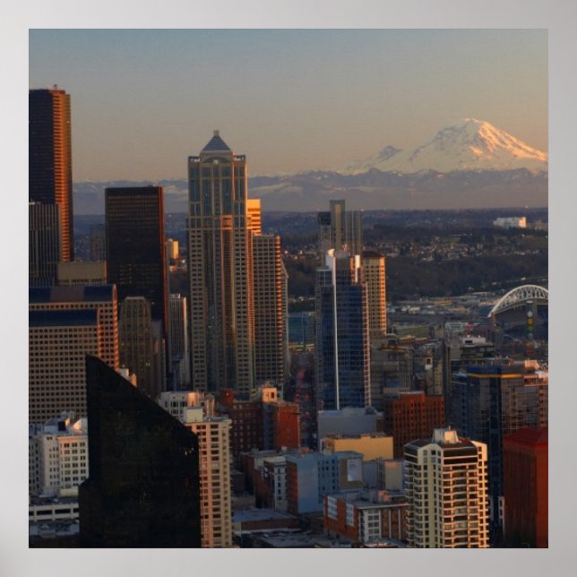 Aervy av staden Seattle skyline 2 Poster (Framsidan)