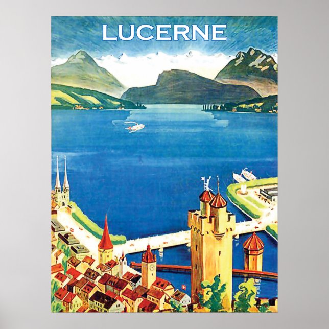 Aervy, Luuserne och sjö, Schweiz Poster (Framsidan)