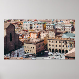 Aervy över Piazza Maggiore Square och San Petr Poster