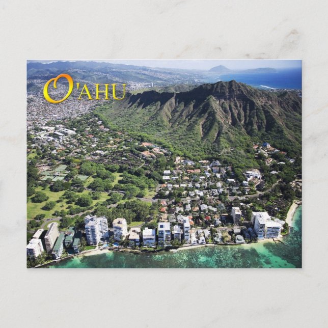Aervy över Waikiki Beach och Diamond Head Vykort (Framsida)