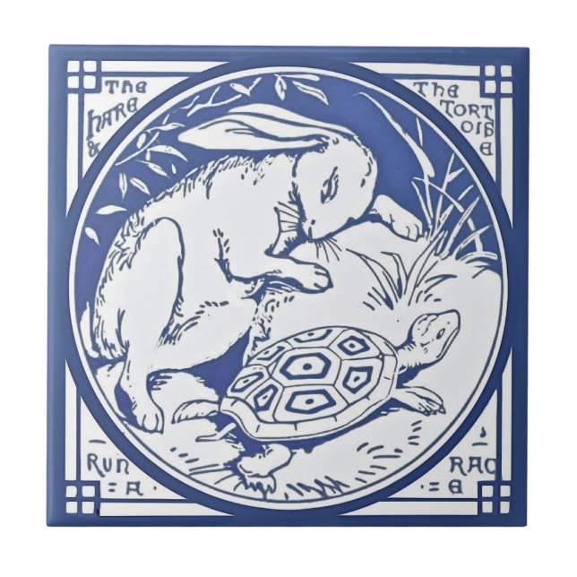 Aesops Hare & Tortoise Tävling Repro Minton TIle Kakelplatta (Framsidan)