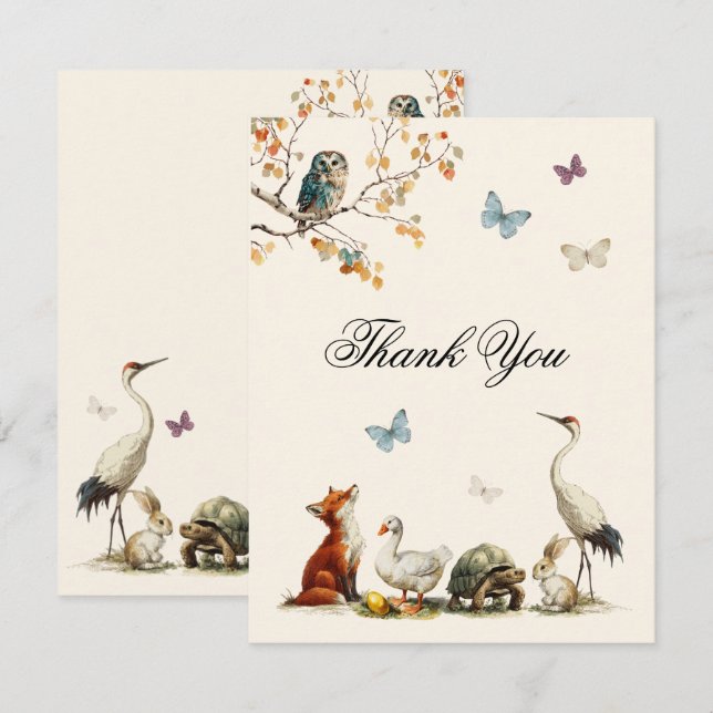 Aesops sagafigurer - baby shower anteckningskort (Fram/baksida)