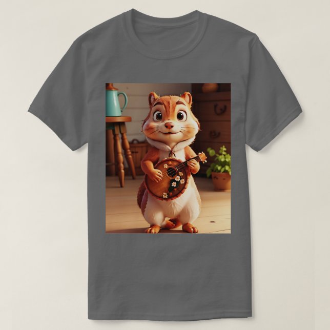 Aestesisk Blommigt Cute Squirrel som spelar Banjo  T Shirt (Design framsida)