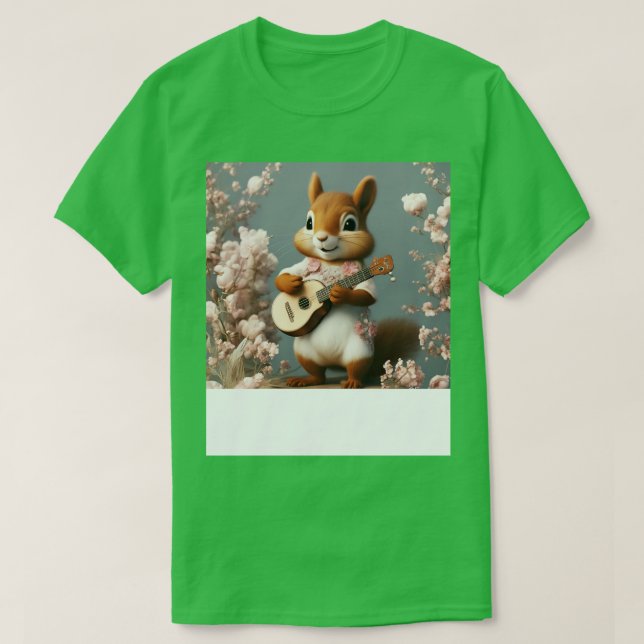 Aestesisk Blommigt Cute Squirrel som spelar Banjo T Shirt (Design framsida)