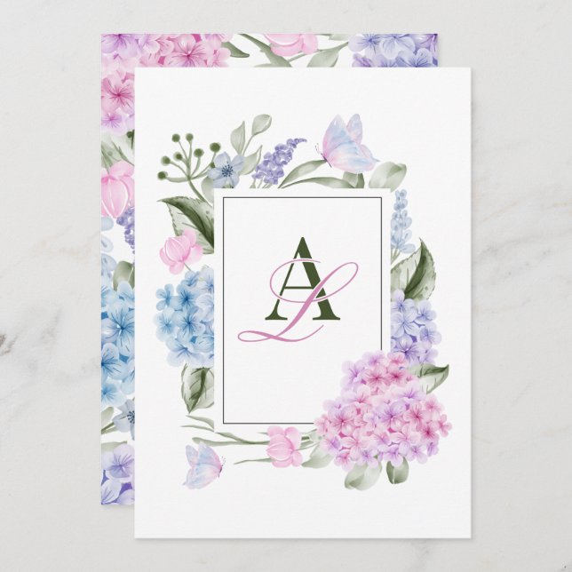 Aestesisk Blommigt hydrangea bröllop Inbjudningar (Fram/baksida)