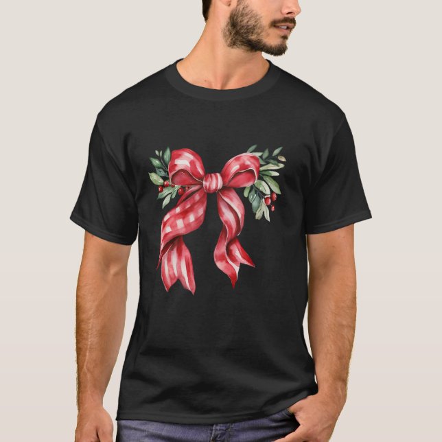 Aestesisk Blommigt Red Play Bow Mistletoe T Shirt (Framsida)