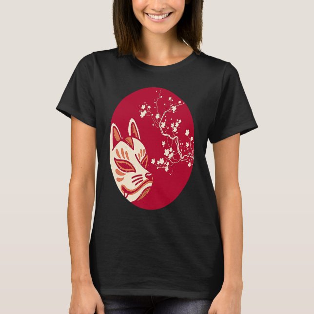 Aestesisk japansk fox Kitsune-mask T Shirt (Framsida)