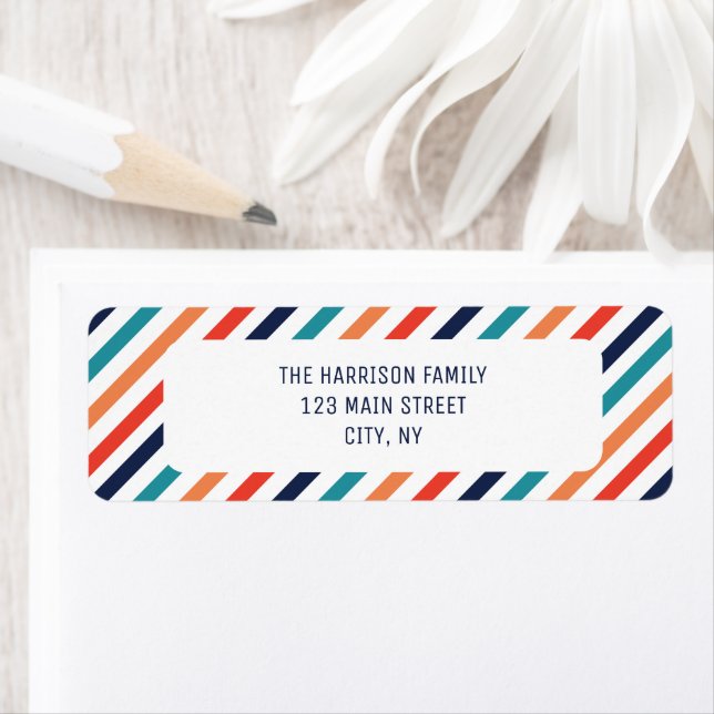 Aestesisk jul Retro Rand Colorful Linjer Returadress Etikett (Insitu)