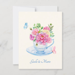 Aestesisk minimalist Flowers tea kopp bröllop Vykort