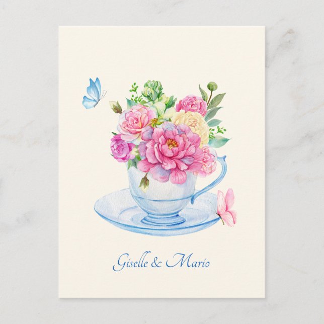 Aestesisk minimalist Flowers tea kopp bröllop Vykort (Framsida)