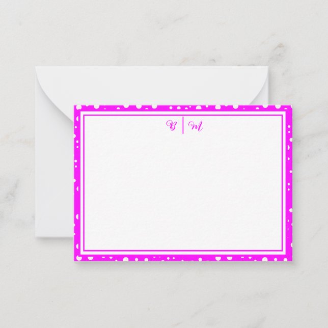 Aestesisk, minimalistisk Rosa med Gräns & Monogram Anteckningskort (Framsida)