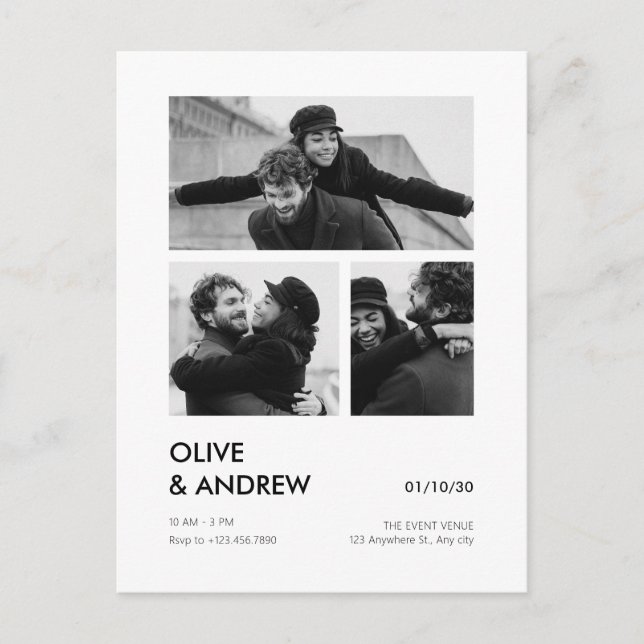 Aestesisk modern fotocollage bröllop vykort (Framsida)