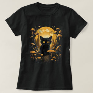 Aestesisk Mörk Cottagecore Cat under Mushroom T Shirt