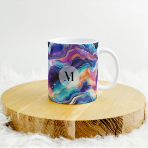Aestesisk regnbågagat glitter struktur monogram kaffemugg