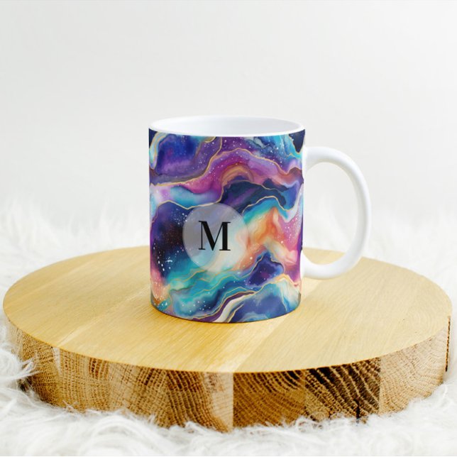 Aestesisk regnbågagat glitter struktur monogram kaffemugg (Skapare uppladdad)