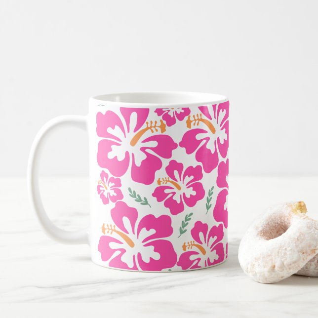Aestesisk rosa hibiscus som upprepar mönster kaffemugg (Med munk)
