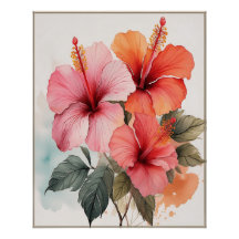 Aestesisk vattenfärgad Blommigt Hibiscus Wall Post