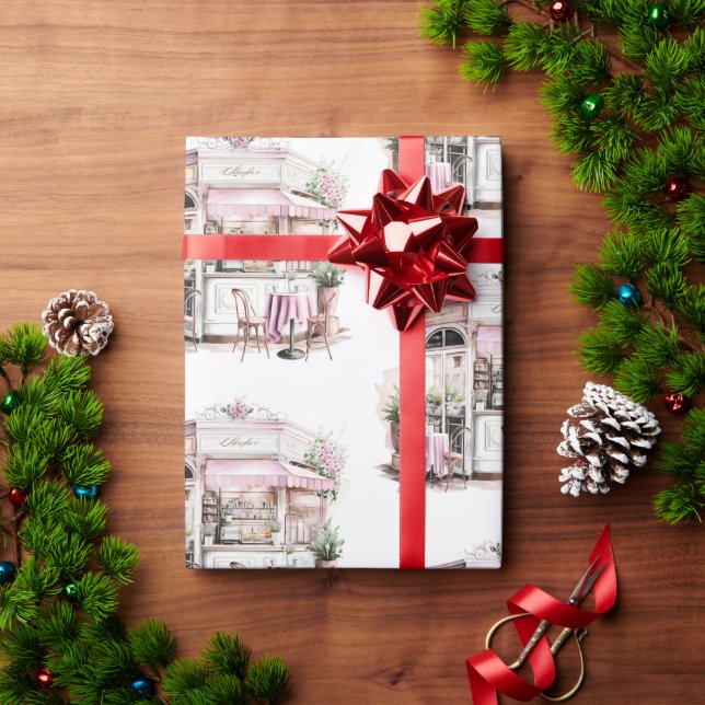 Aestesiskt Fransk, kafé, Vintage Presentpapper (Julgåva)