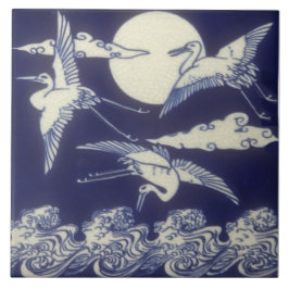 Aestesiskt japanskt antique Repro Tile 3 Cranes Kakelplatta