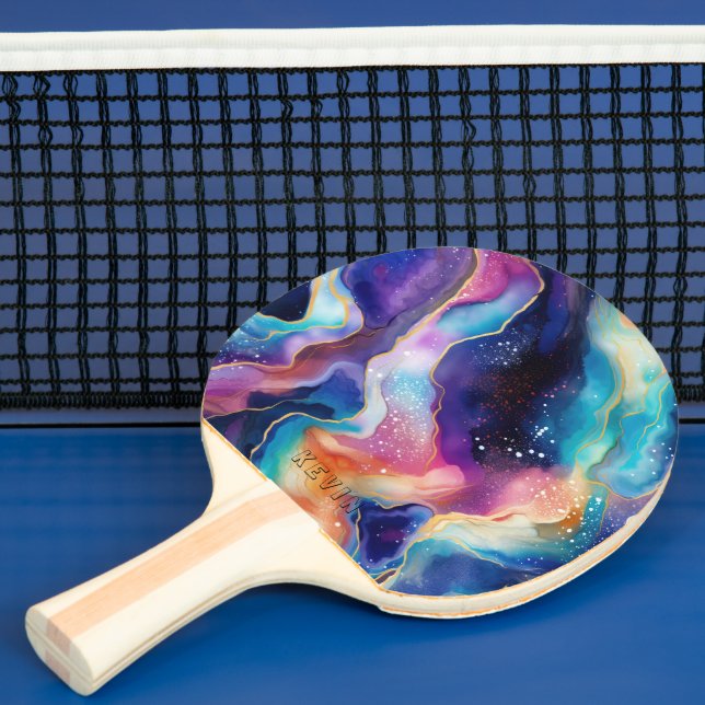 Aestesiskt regnbåge glitter agate mönster monogram pingisracket (Insitu)