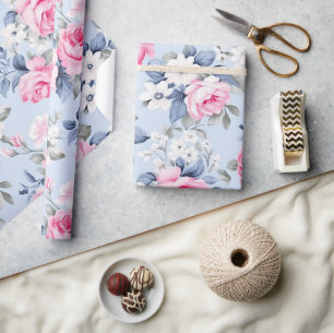 Aestesiskt Shabby chic Rosa ros, sjölöst Mönster Presentpapper