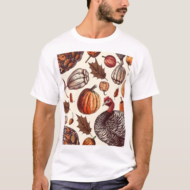 Aestesiskt Turkiet och Gourd Mönster T Shirt (Framsida)