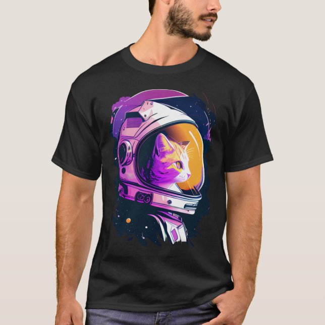 Aestesiskt Vaporwave Space Cat 80 s 90 Astronaut 4 T Shirt (Framsida)