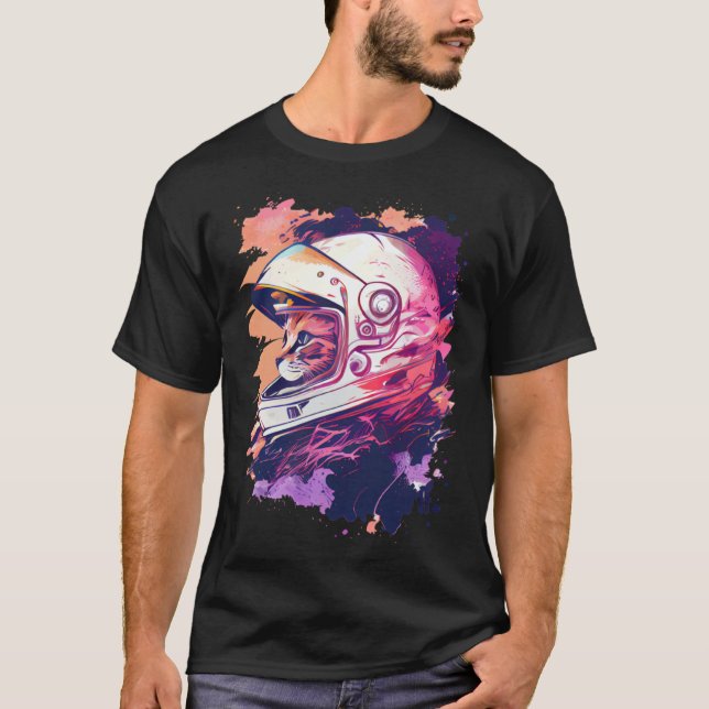 Aestesiskt Vaporwave Space Cat 80 s 90 Astronaut 6 T Shirt (Framsida)