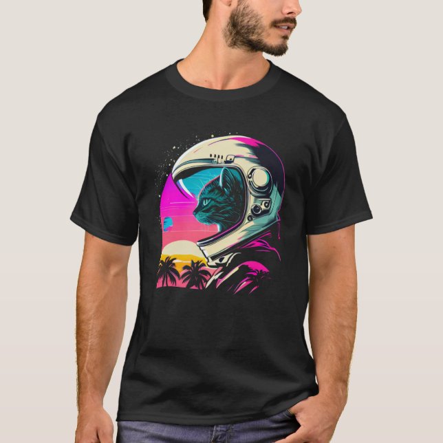 Aestesiskt Vaporwave Space Cat 80 s 90-tal Astrona T Shirt (Framsida)