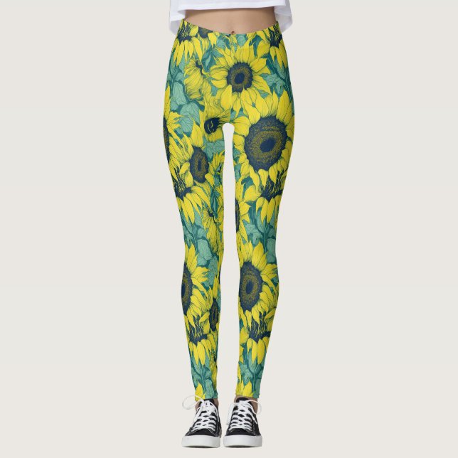 Aestetisk färgämne Solros Mönster Leggings (Framsida)